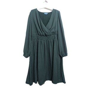 Draper James RSVP Cinched Waist Green Polka Dot Long Sleeve Dress 2X